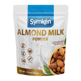 SYMKEN front packaging showing 500g unsweetened almond powder, easy storage benefit