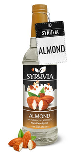 SYRUVIA bottle front label showing almond flavor and volume benefit