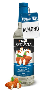 SYRUVIA front packaging showing almond syrup bottle and clear branding benefit: recognizable product