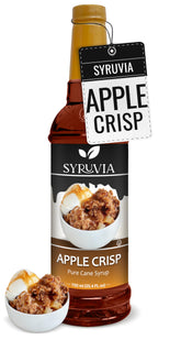 SYRUVIA bottle front packaging showing apple crisp flavor and easy-pour cap benefit