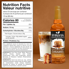 SYRUVIA caramel syrup poured into a latte enriching flavor and aroma
