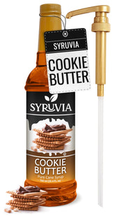 SYRUVIA bottle front packaging showing cookie butter syrup and pump benefit