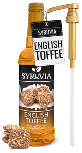 SYRUVIA front bottle shot showing label and toffee flavor benefit