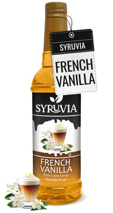 SYRUVIA bottle front label showing French Vanilla flavor and size benefit
