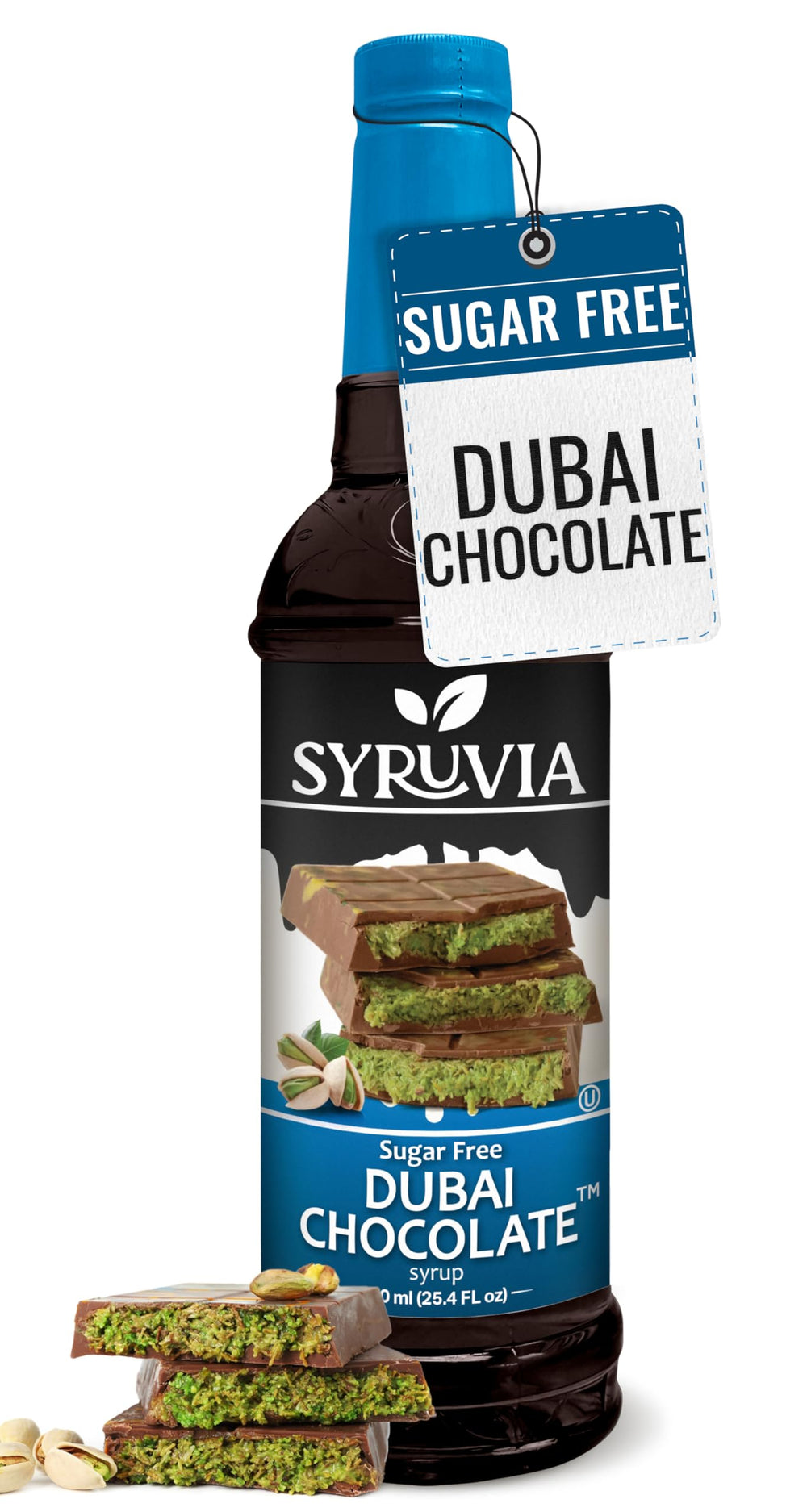 SYRUVIA front packaging showing Dubai Chocolate flavor and bottle benefit