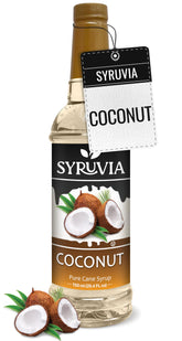 Syruvia front packaging showing coconut syrup bottle and clear branding for quick selection