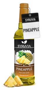 SYRUVIA bottle front view showing pineapple syrup and clear branding benefit freshness