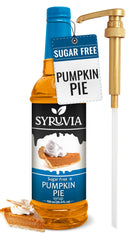 SYRUVIA front bottle view showing label and sugar free pumpkin flavor benefit