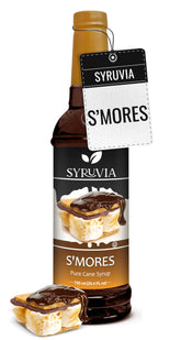 SYRUVIA front bottle view showing label and campfire flavor benefit