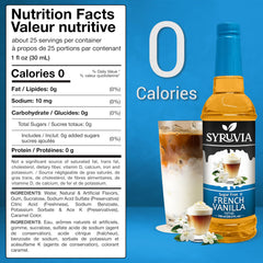 SYRUVIA syrup pouring into coffee to add creamy vanilla flavor benefit