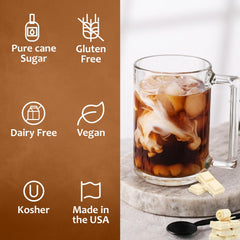 SYRUVIA added to a latte in-use demonstrating easy flavoring and cafe-style presentation at home