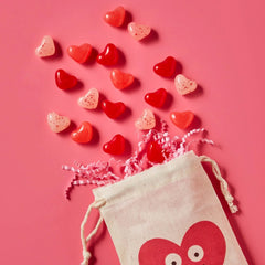 Taboom bowl display of red pink white hearts adding festive Valentine color