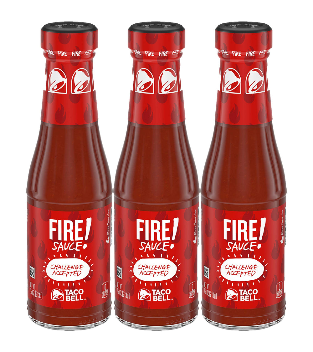 Taco Bell front packaging showing bottle and brand, adds recognizable heat