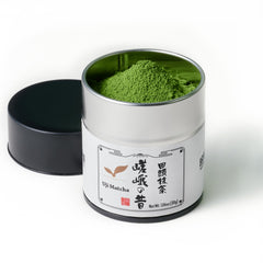 TAGASHIRA CHAHO tin front view showing premium matcha packaging and freshness