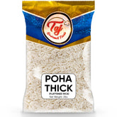 TAJ Gourmet Foods front packaging showing 2-pound poha bag and product benefits