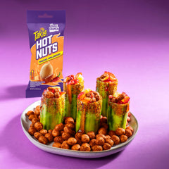 Takis double-crunch texture macro shot, brand highlighting crisp bite benefit
