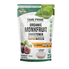 TAME PRIME front packaging showing organic monkfruit sweetener benefits
