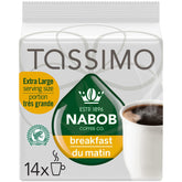 Tassimo Nabob front packaging showing product and pack size benefits