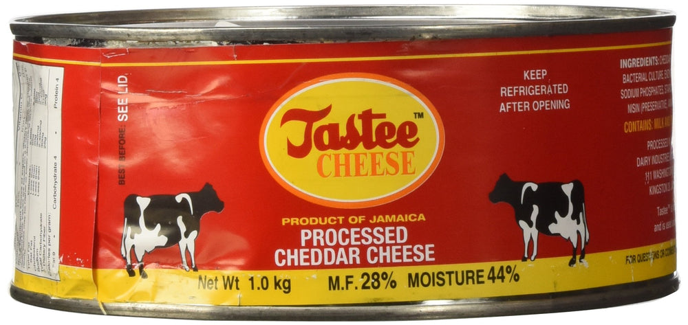 Tastee Cheese front packaging showing 2.2 lb block and clear label, reliable quality