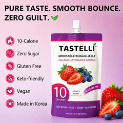 Tastelli jelly texture on spoon showing thick berry gel satisfaction