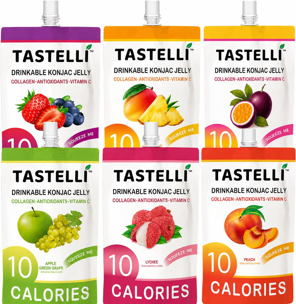 Tastelli pack front view showing assorted flavors and branding for convenient snacking