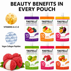 Tastelli pouch held in hand demonstrating single-serve size and grab-and-go convenience