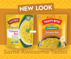 TASTY BITE six pouches stacked to show bulk pack and pantry-ready convenience