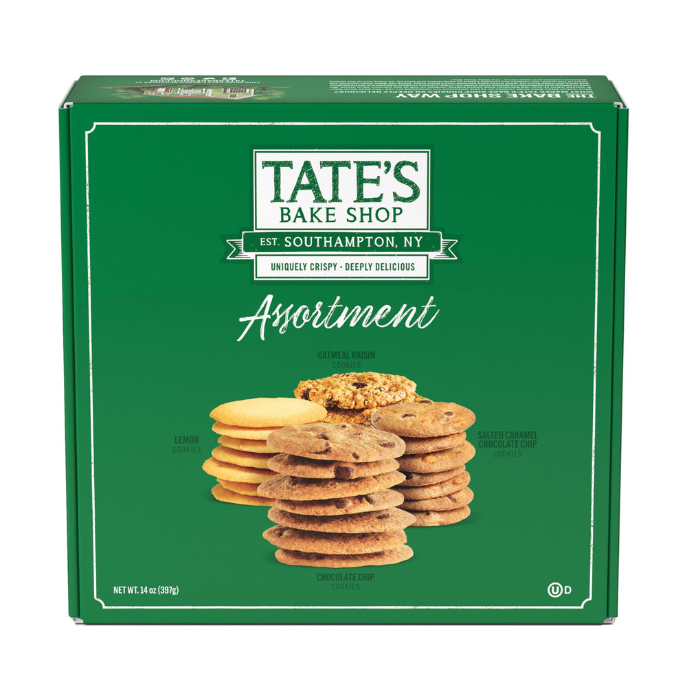 Tate's Bake Shop front packaging shows four-flavor gift box, great for gifting