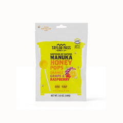 Taylor Pass front packaging showing Mānuka Honey Pops and flavor icons