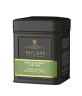 Taylors of Harrogate tin front view showing elegant packaging and freshness benefit