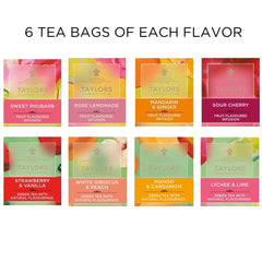 Taylors of Harrogate array of individually wrapped tea bags for easy selection