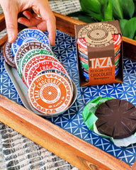 Taza Chocolate disc close-up texture revealing rustic stone-ground grit and bold flavor