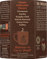 Taza Chocolate disc close-up displaying rustic edge and rich cacao benefit