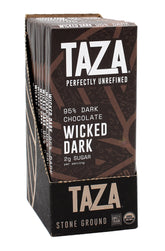 Taza Chocolate front packaging showing bold 95% cacao and organic seal for trustworthy quality