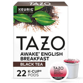 TAZO Awake front box showing 22 K-Cup pods and certifications for convenience
