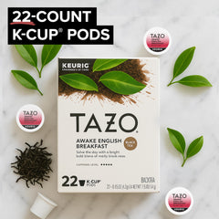TAZO Awake single K-Cup pod close-up showing pod design and quick brewing benefit