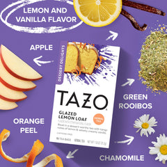 Steeping TAZO Glazed Lemon Loaf tea in a cup releasing bright lemon aroma