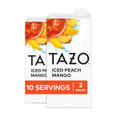 TAZO front view of peach mango carton showing product identity and convenience