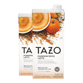 TAZO front packaging of pumpkin spice latte concentrate showing carton and branding for easy storage