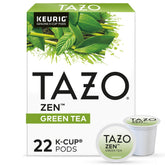 TAZO front box of zen green tea K-Cups showing packaging and count benefits