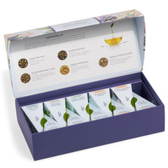 Tea Forte blend labels and tasting guide displayed for easy brewing and tasting benefit