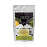 Tea Forte front pouch showing brand and 1 lb bulk bag for convenient storage