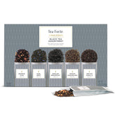 Tea Forte front packaging showing sampler variety and convenience