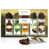 Tea Forte front packaging showing elegant sampler and variety benefits