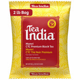 Tea India front packaging of 2 lb CTC Assam loose black tea, clear product view and branding benefits