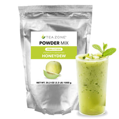TEA ZONE pouch front showing honeydew powder branding and resealable top