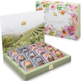 Teabloom front packaging showing the gift-ready tea chest and variety