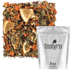 Tealyra front packaging highlighting vibrant citrus, invites refreshing brew