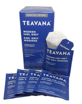 Teavana box front view showing Earl Grey branding and 24 sachets, clarity and convenience