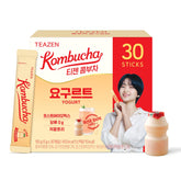 TEAZEN front packaging showing 30 yogurt kombucha sticks and benefits